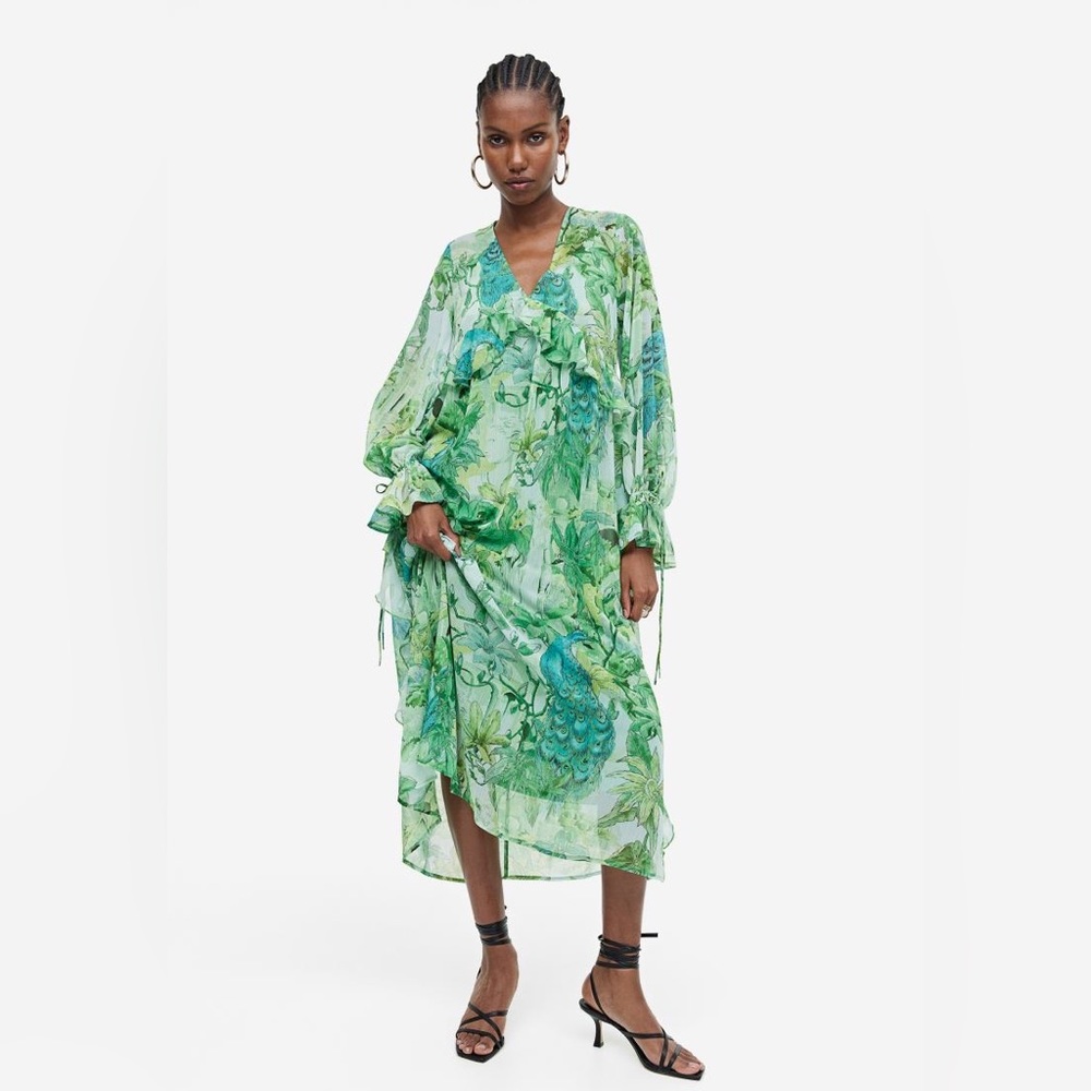 ISO H&M green maxi patterned flounced dress